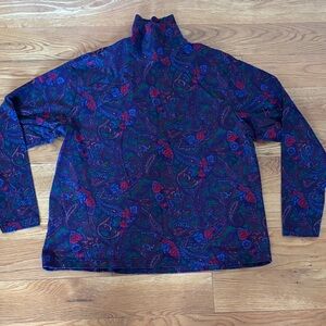 Lands End ladies Turtleneck Paisley Floral Print Top in Deep Jewel Tones
